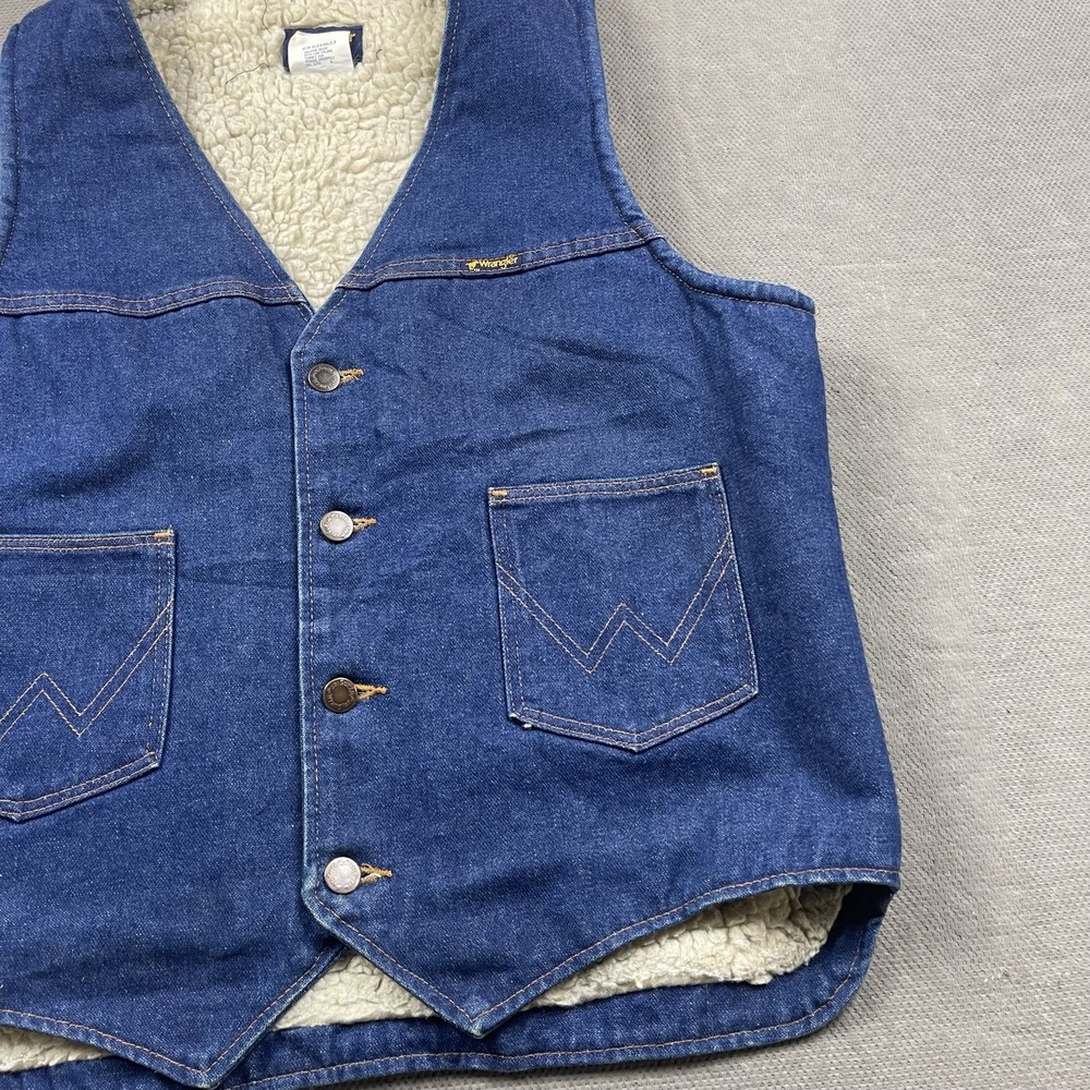 Vintage Wrangler Denim Vest‎ Mens Large Blue Sherpa Lined Button Up USA - Picture 3 of 11